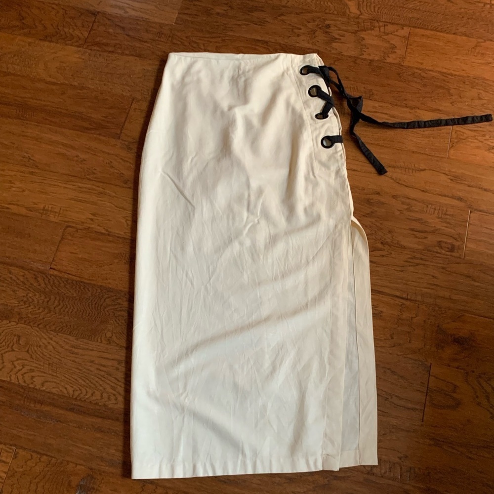 Venus Beige Column Maxi Skirt‎ Ribbon Tie